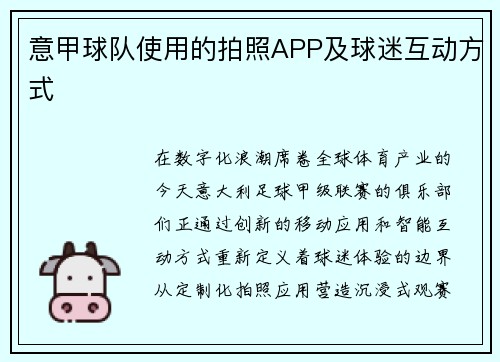意甲球队使用的拍照APP及球迷互动方式